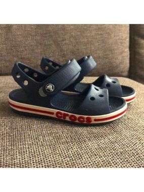 Crocs Crocband Toddler Boy Sandals Navy Red 12 C Used